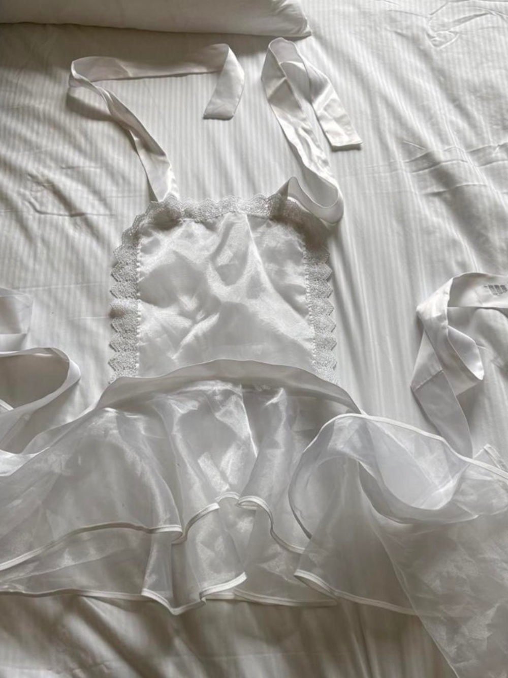 Custom White Satin Lace Ruffle Apron